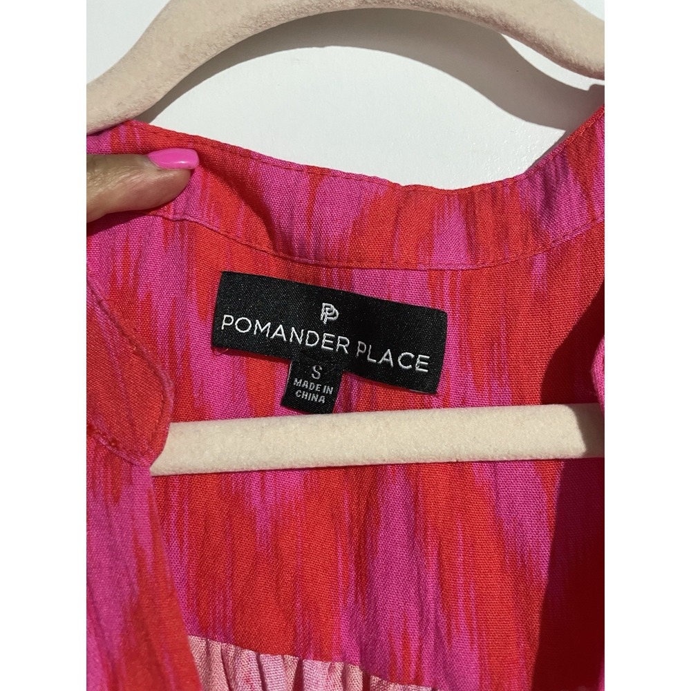 Pomander Place Tuckernuck Dress Ikat Kenzo S Hot Pink Red Tiered Flowy Vacation - Picture 4 of 11